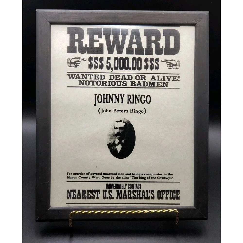 Johnny Ringo / Tombstone aged printed wanted  poster page, Old west Halloween